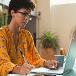 working at computer